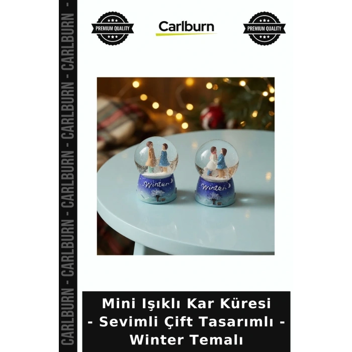 Özel Üretim Romantik Hediyelik Mini Işıklı Kar Küresi - Sevimli Çift Tasarımlı - Winter Temalı