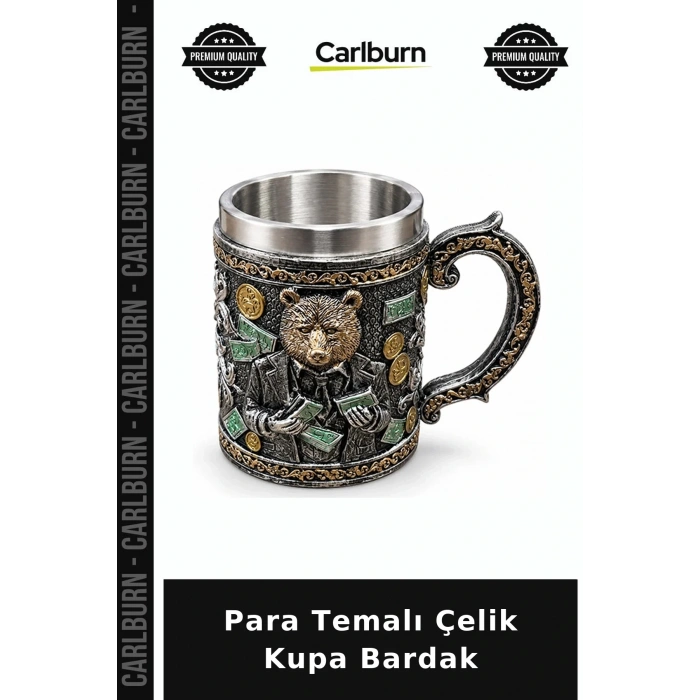 Para Temalı 3D Kabartmalı Paslanmaz Çelik Kupa Bardak Alk6345