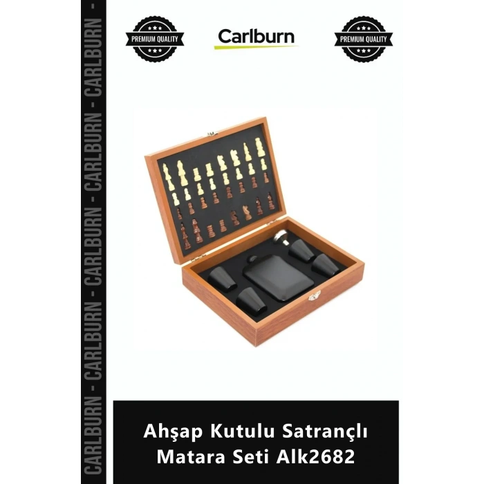 #Satranç Hediyelik Paslanmaz Çelik Şık Tasarım Lüks Ahşap Kutulu Satrançlı Matara Seti
