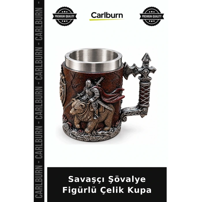 Savaşçı Şövalye Figürlü 3D Kabartmalı Paslanmaz Çelik Kupa Bardak
