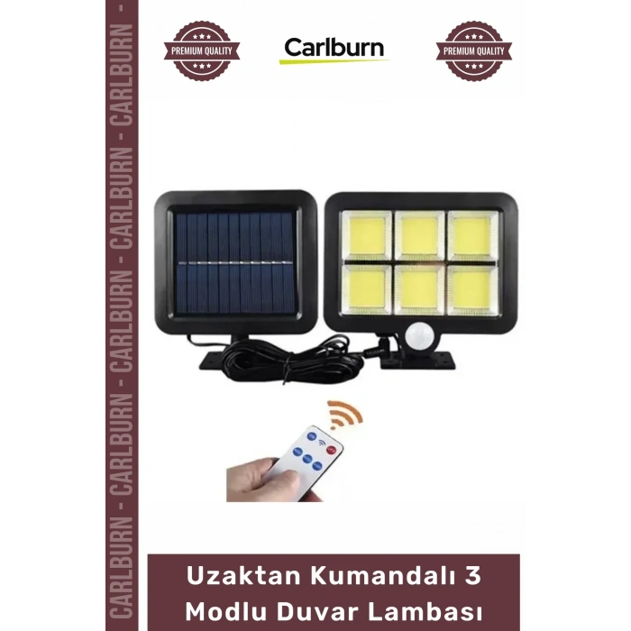 #Solar Aydınlatma 120 Cob Led Solar Panelli Sensörlü Uzaktan Kumandalı 3 Modlu Duvar Lambası