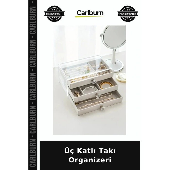 Üç Katlı Takı Organizeri Akrilik Kutu Komodin Üstü