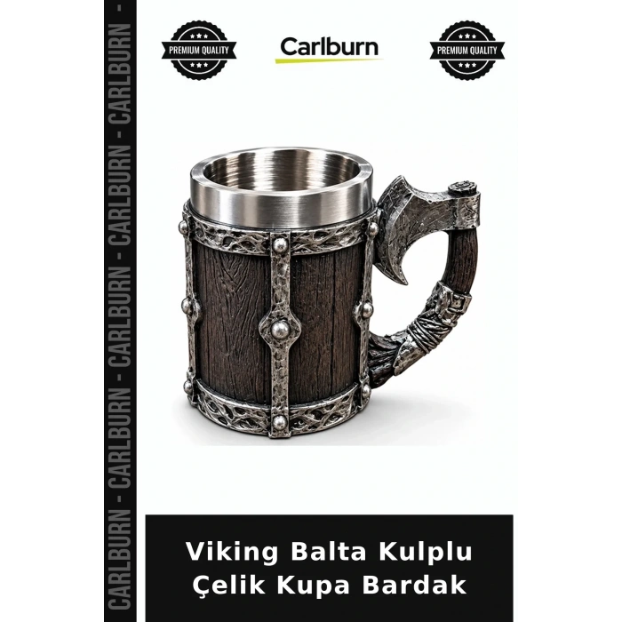Viking Balta Kulplu 3D Paslanmaz Çelik Kupa Bardak Alk6263