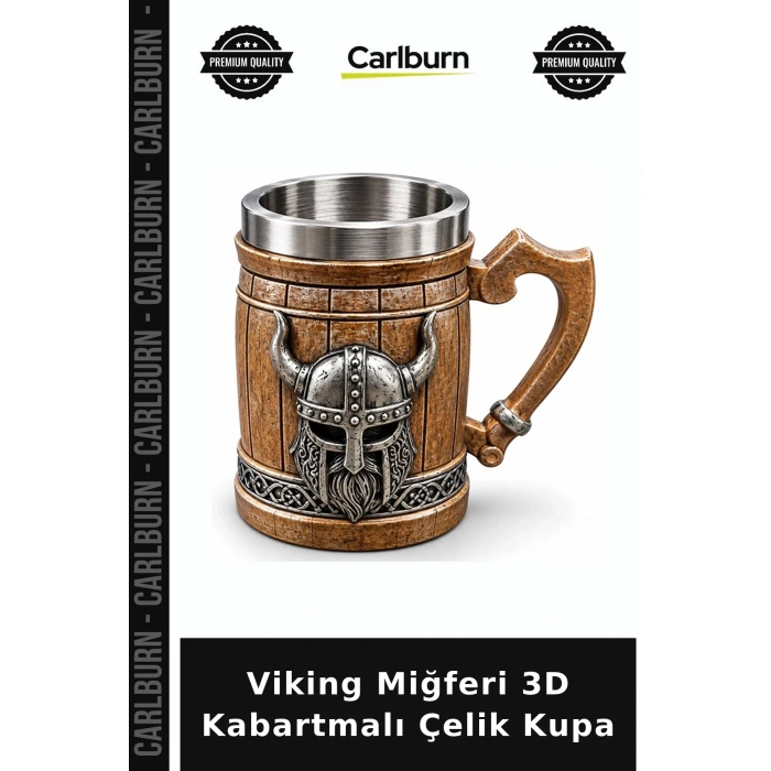 Viking Miğferi Figürlü 3D Kabartmalı Paslanmaz Çelik Kupa Bardak