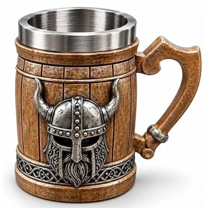 Viking Miğferi Figürlü 3D Kabartmalı Paslanmaz Çelik Kupa Bardak