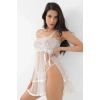 Özel Üretim Fantezi Seksi Transparan İç Gösteren Kadın Şık Beyaz Şifon Pileli Gecelik