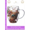 #BorosilikatBardak Çift Camlı Kurutulmuş Çiçekli Borosilikat Isıya Dayanıklı Cam Handmade Kulplu Bardak 250ml