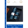 #Termos Vakumlu Paslanmaz Hediye Kutulu Isı Yalıtımlı Sızdırmaz Bardaklı Çelik Termos Set Mavi