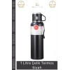 #Termos Paslanmaz Vakumlu Yalıtım Mat Sızdırmaz 304 Kalite 1000ml 1 Litre Çelik Termos Siyah