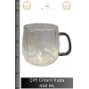 #CamKupa 450ml Isı Yalıtımlı Borosilikat Modern Şık Estetik Dayanıklı Çift Cidarlı Cam Kupa Gri