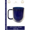 #CamKupa Isı Yalıtımlı Modern Tasarım 450 ml Kapasite Kaliteli Çift Cidarlı Cam Kupa Lacivert