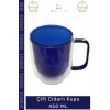 #CamKupa Isı Yalıtımlı Modern Tasarım 450 ml Kapasite Kaliteli Çift Cidarlı Cam Kupa Lacivert