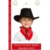 #Kostüm Çocuk Kovboy Şapkası Western Kostüm Aksesuarı Kırmızı Fular Siyah Kırmızı Bandana Seti