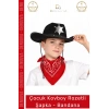 #Kostüm Çocuk Kovboy Şapka Sheriff Yıldız Rozet Kostüm Aksesuar Set Rozetli Siyah Kırmızı Bandana