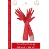 #Eldiven Kırmızı Likralı Saten Dantelli Zarif Şık Davet Parti Kostüm Sahne 40cm Orta Boy Kumaş Eldiven