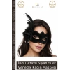 #Maske İnci Detaylı Siyah Süet Venedik Maskesi Tüy Süslemeli Şık Lüks Parti Balo Maskesi