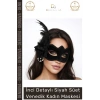 #Maske İnci Detaylı Siyah Süet Venedik Maskesi Tüy Süslemeli Şık Lüks Parti Balo Maskesi