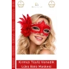 #Maske Kırmızı Tüylü Venedik Tasarım Lüks Parti Kostüm Aksesuarı Gösterişli Şıklık Balo Maskesi