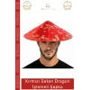 #Şapka Kırmızı Saten Nakışlı Geleneksel Çin Desenli Parti Sahne Dragon İşlemeli Lastikli Şapka