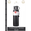 #Termos Çift Katmanlı Vakumlu Yalıtım Paslanmaz Mat Siyah Sızdırmaz 1 Litre Çelik Termos Siyah