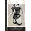 #FanteziJartiyer Afrodit Dantel Bodysuit Likralı Büyük Beden Kadın Giyim Şık Siyah Sexy Jartiyer Takım