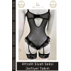 #FanteziJartiyer Afrodit Dantel Bodysuit Likralı Büyük Beden Kadın Giyim Şık Siyah Sexy Jartiyer Takım