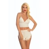 #Babydoll Viskon Ekru İkili Pijama Seti Rahat Esnek Lüks Gecelik Likralı Babydoll Şortlu Takım
