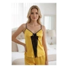 #Babydoll Sarı Dantelli İpeksi Şık Lüks Kadın Ev Pijama Saten Babydoll Şortlu Takım