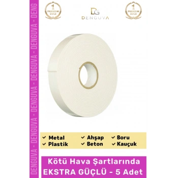 #Bant Güçlü Yapışkanlı 18mm 2m Duvar Tablo Montaj Bandı Ofis Ev Mobilya Çift Taraflı Köpük Bant - 5 Adet
