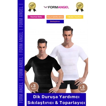 #ErkekKorse Dik Duruş Vücut Bel Göğüs Toparlayıcı Göbek Sıkılaştırıcı Kısa Kol Korse Atlet 6lı Set