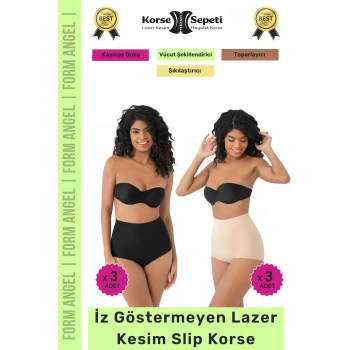 #Korse İz Yapmayan 2 Beden Küçülten Kaymaz Toparlayıcı Lazer Kesim Slip Korse 6lı Set