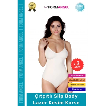 #Korse Lazer Kesim Seamless İz Göstermeyen Toparlayıcı Kaymayan Çıtçıtlı Slip Body Korse - 3 Adet