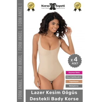 #Korse Kayma Önleyen 2 Beden Küçülten İz Yapmayan Lazer Kesim Göğüs Destekli Body Korse - 4 Adet