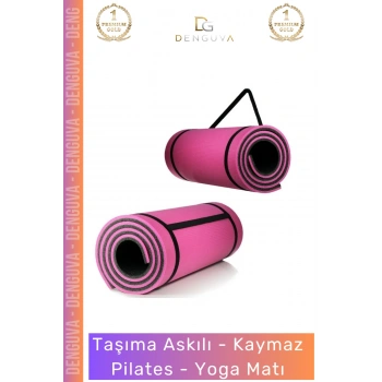#YogaMatı Fantazer Taşıma Askılı Pro Kaymaz Çift Taraflı Yoga Meditasyon Minderi Pembe Siyah Mat