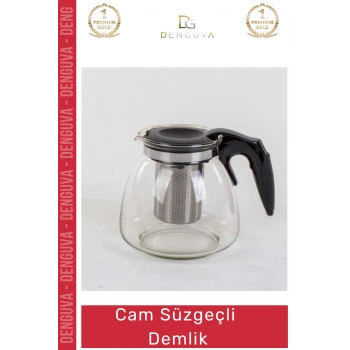#CamDemlik Isıya Dayanıklı Borosilikat Şık Tasarım Bitki Demleme Cam Süzgeçli Demlik 1.1 Litre