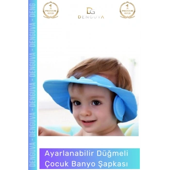 #BebekBanyoŞapkası Fantazer Bebek Banyo Şapkası Ayarlanabilir Su Geçirmez Kaliteli Su Kaçırmayan Mavi Şapka - 1 Adet
