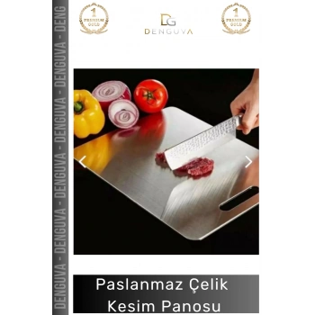 #EtKesmePanosu Paslanmaz Çelik Hijyenik Dayanıklı Şık Mutfak Sebze Kaymaz Modern Meyve Et Kesim Panosu - 1 Adet