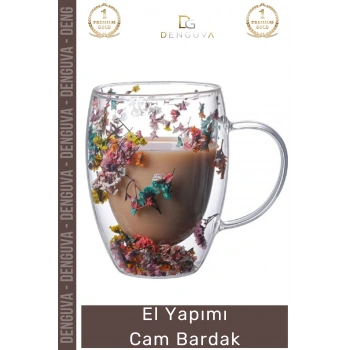 #CamBardak Organik Çiçekli Isıya Dayanıklı Borosilikat El Yapımı Estetik Cam Handmade Bardak 350ml