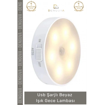 #SensörlüLamba Hareket Sensörlü Portatif LED Duvar Aydınlatma Modu Usb Şarjlı Beyaz Işık Gece Lambası - 2 Adet