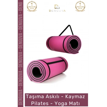 #YogaMatı Profesyonel Yoga Meditasyon Çift Taraflı Kaymaz Taşıma Askılı 10mm Minderi Pembe Siyah Mat
