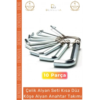 #AlyanTakımı 10 Parça Çelik Set Kısa Düz Yerleştirme Aparatlı Profesyonel Köşe Alyan Anahtar Takımı