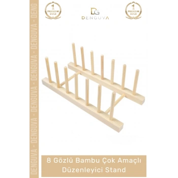 #DüzenleyiciStand Bambu Ahşap Mutfak Tabaklık Kurutmalık Organizer Çok Amaçlı Düzenleyici 8 Gözlü Stand