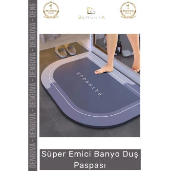 #DuşPaspası Nappa Deri Kaymaz Kauçuk Taban Hızlı Kuruyan Gri Mavi Süper Emici Banyo Duş Paspası