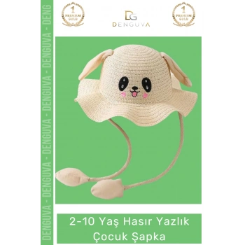 #HasırŞapka Kulakları Oynayan Organik Tavşan Figürlü Eğlenceli Plaj Güneş Hasır Yazlık Çocuk Şapka