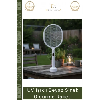 #SinekRaketi USB Şarjlı Standlı Dijital Gösterge Mor Işık Etkili UV Işıklı Beyaz Sinek Öldürme Raketi