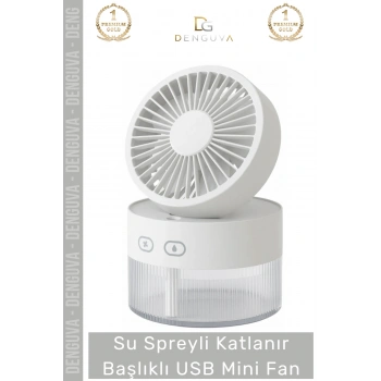 #MiniFan Şarjlı LED Işıklı Sulu Masaüstü Soğutucu Nemlendirici Katlanır Başlıklı USB Mini Fan