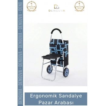 #PazarArabası Sandalyeli Katlanabilir Market Alışveriş Çantalı Metal Gövde Ergonomik Sandalye Pazar Arabası