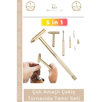 #TamirSeti 5 in 1 Çok Amaçlı Taşınabilir Ergonomik Kompakt Ev Araç Saat Çekiç Tornavida Tamir Seti