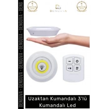 #LedSpot Uzaktan Kumandalı Yapışkanlı Pilli Kablosuz Dokunmatik Mutfak 3Lü Led Spot 1 Adet