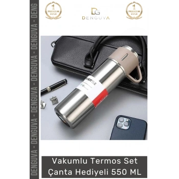 #ÇelikTermos Çelik Termos Vakumlu Isı Koruyan Kamp Outdoor Bardaklı Set Çanta Hediyeli 550 Ml